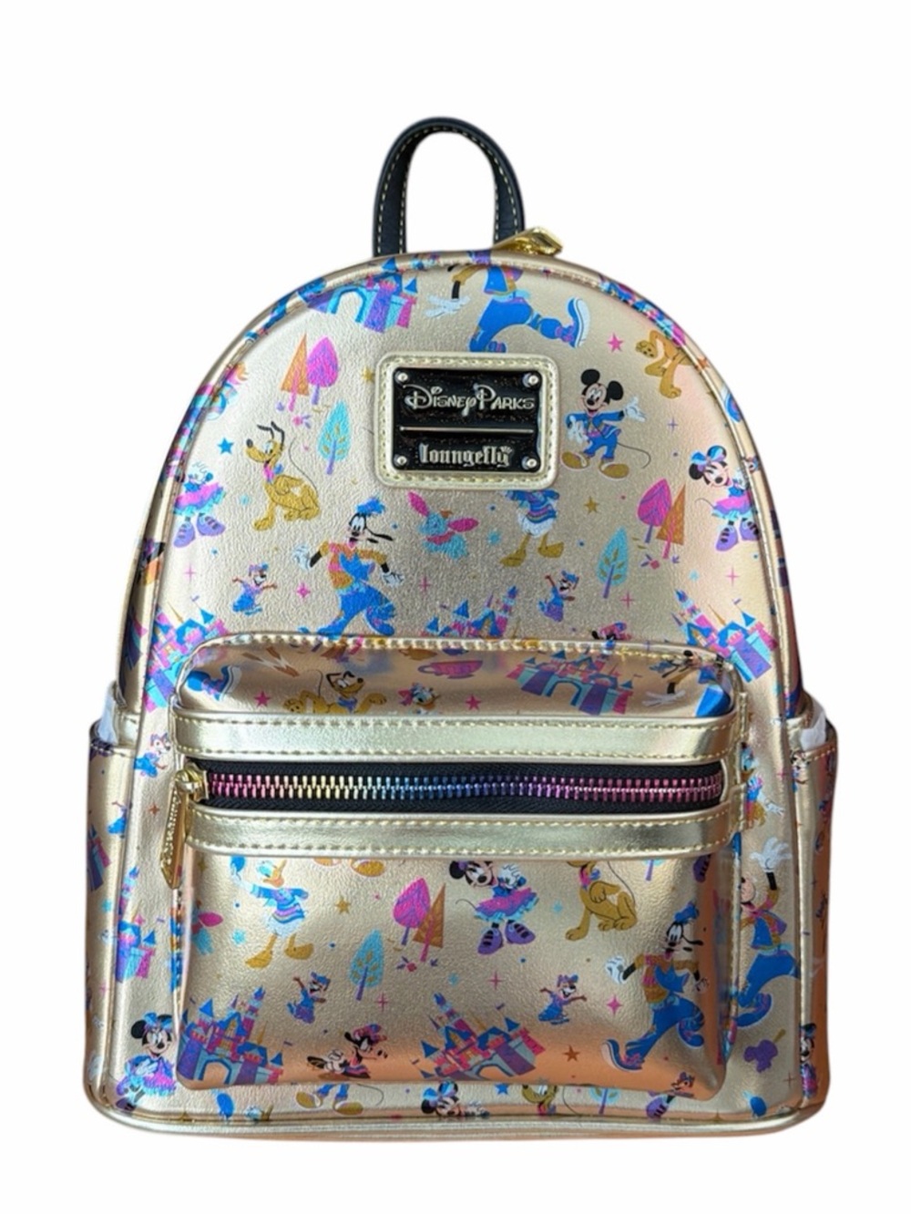 NWT! Disneyland 70th Loungefly Gold Metallic Backpack Mickey & Friends